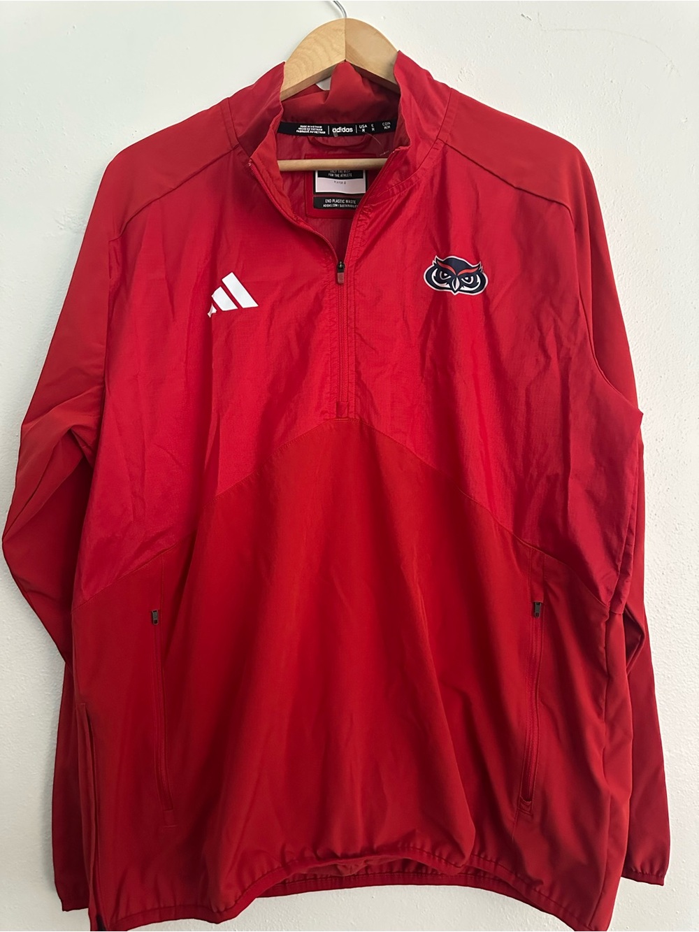 adidas Men’s Red Pullover Half-Zip Windbreaker with Owl Logo